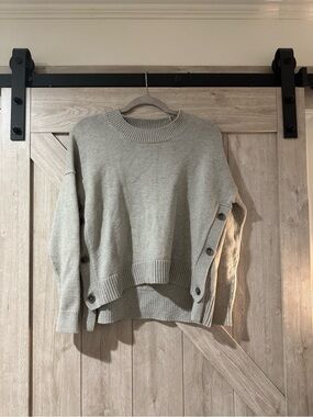 Madewell Light Gray Crewneck Sweater with Side Button Detail